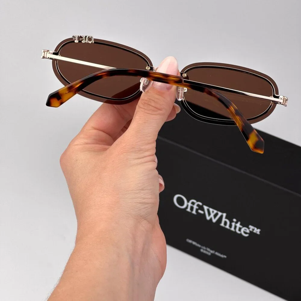 Off-White MIAMI Men Sunglasses Gold Oval Frame Brown Lenses | Model OERI13M 7664